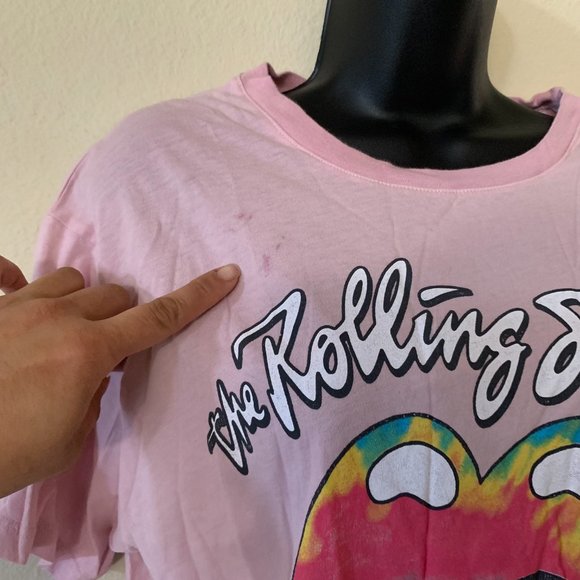 Daydreamer Pink Rolling Stones Tie Dye Tongue Oversized Short Sleeve Shirt - Picture 5 of 13